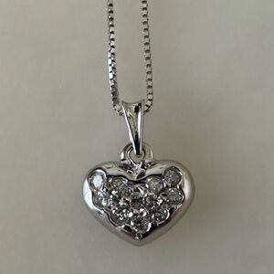 14k Solid White Gold Box Chain with Diamond Heart Pendantt